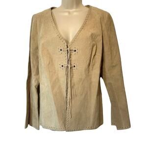 Vintage 1990s Faded Glory 100% Leather Suede Tie-Front Top M NWT